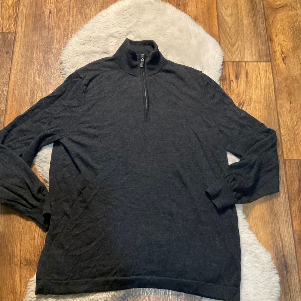 Joseph Abbound Extra Fine Merino Wool Size XL 1/4 Zip Sweater Charcoal Gray Mens